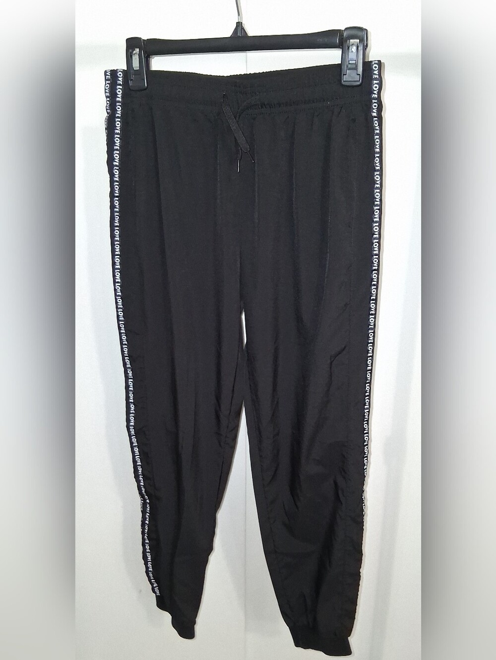 Women's Lightweight Black Jogger Pants with Side Tape "LOVE"  Detail Size M
